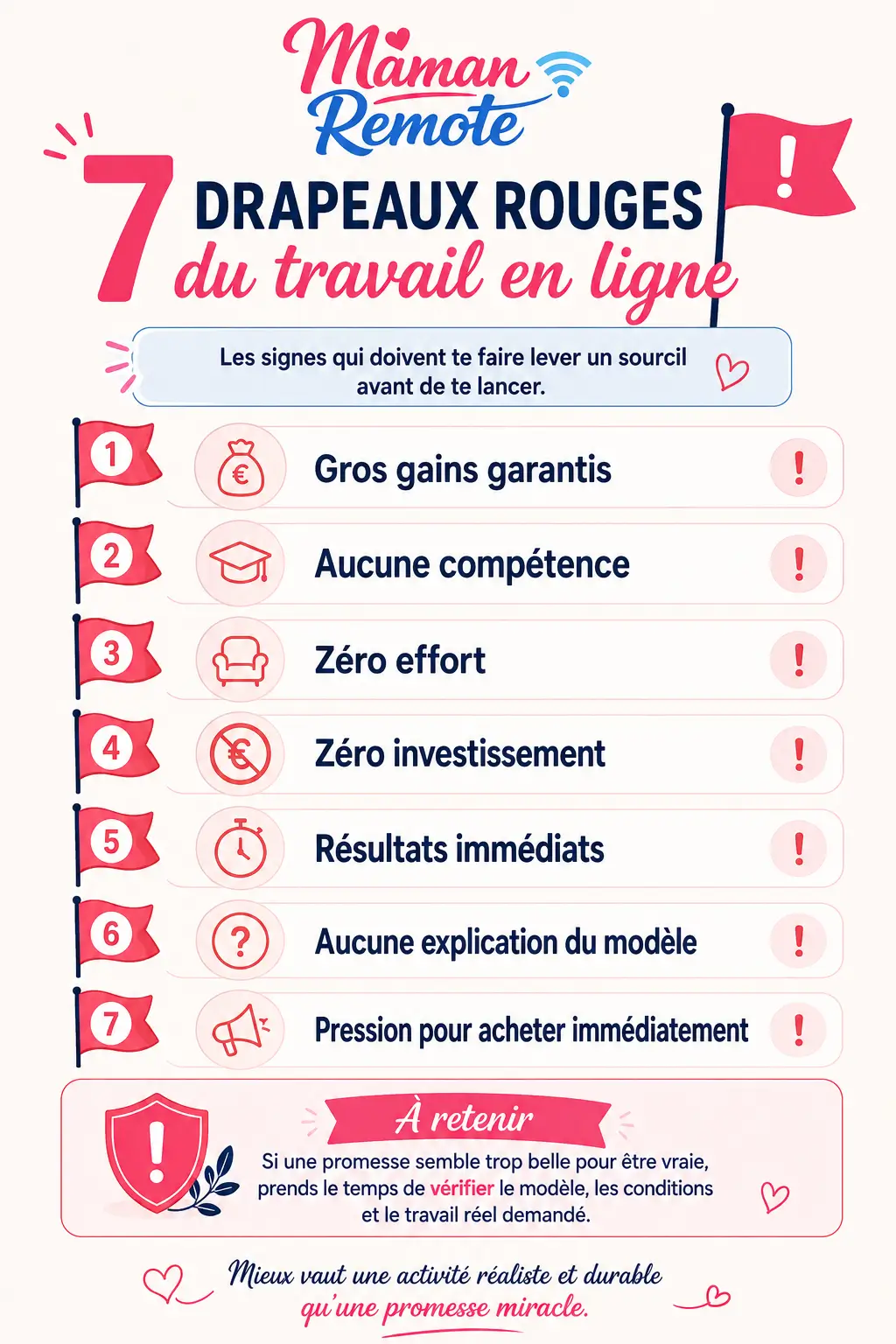 7 drapeaux rouges à repérer dans les promesses de travail en ligne