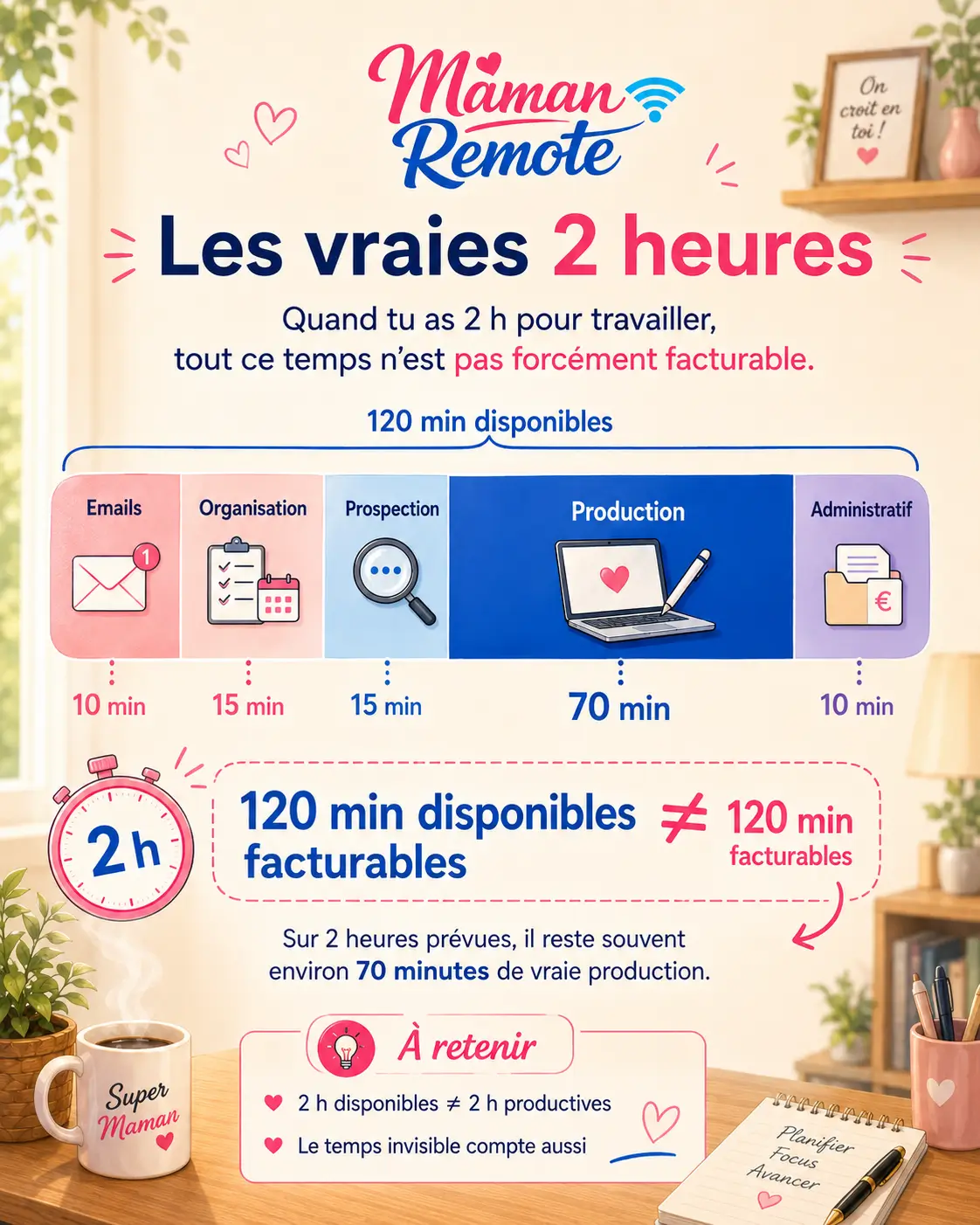 Les vraies 2 heures de travail : emails organisation prospection production et administratif