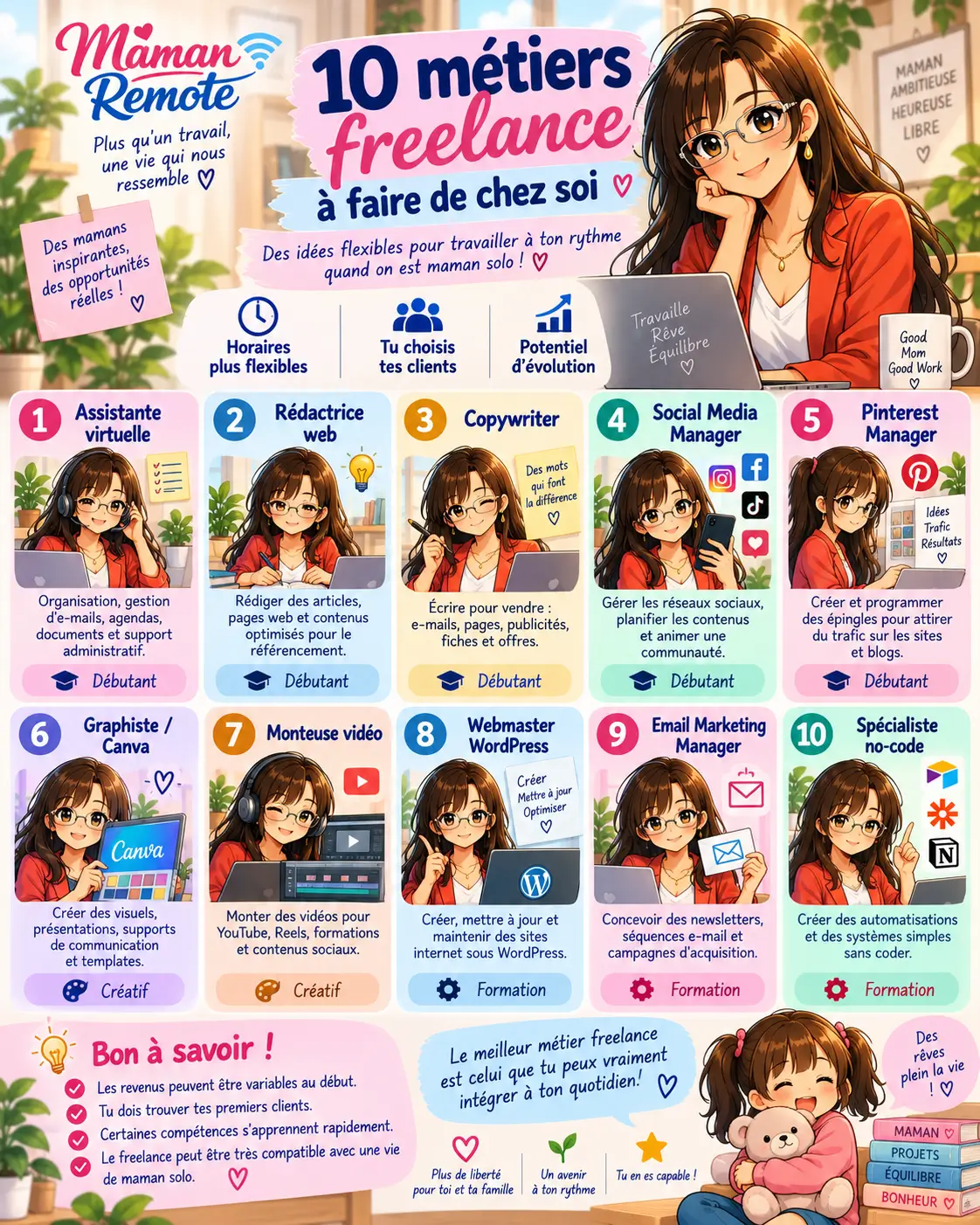 10 métiers freelance à faire de chez soi quand on est maman solo