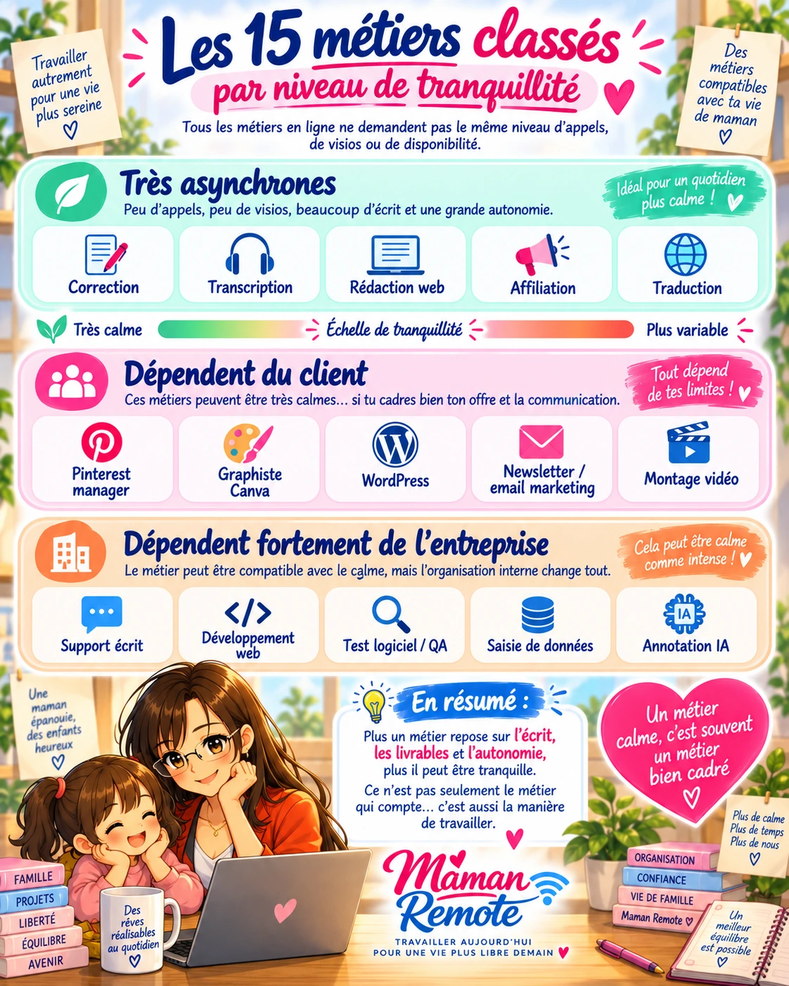 15 métiers en ligne classés par niveau de tranquillité