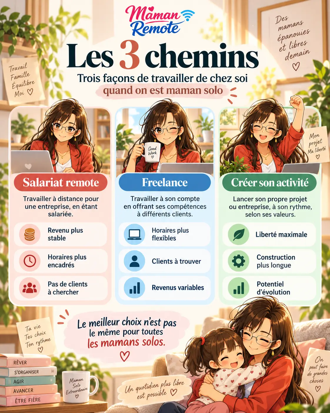 Salariat remote, freelance ou création d'activité quand on est maman solo