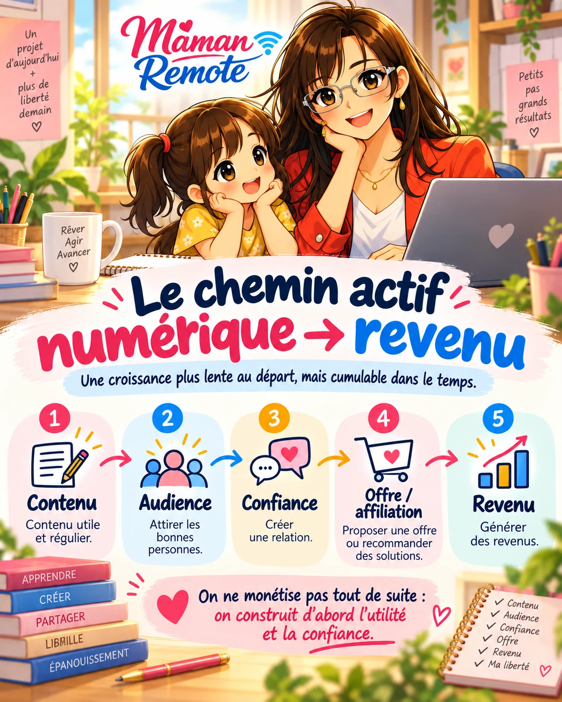 Contenu, audience, confiance, offre ou affiliation, puis revenu