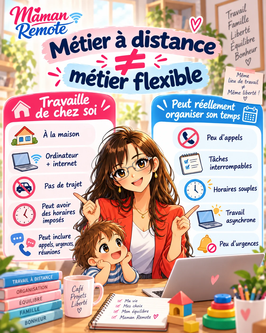 Comparaison entre travailler de chez soi et pouvoir organiser librement son temps