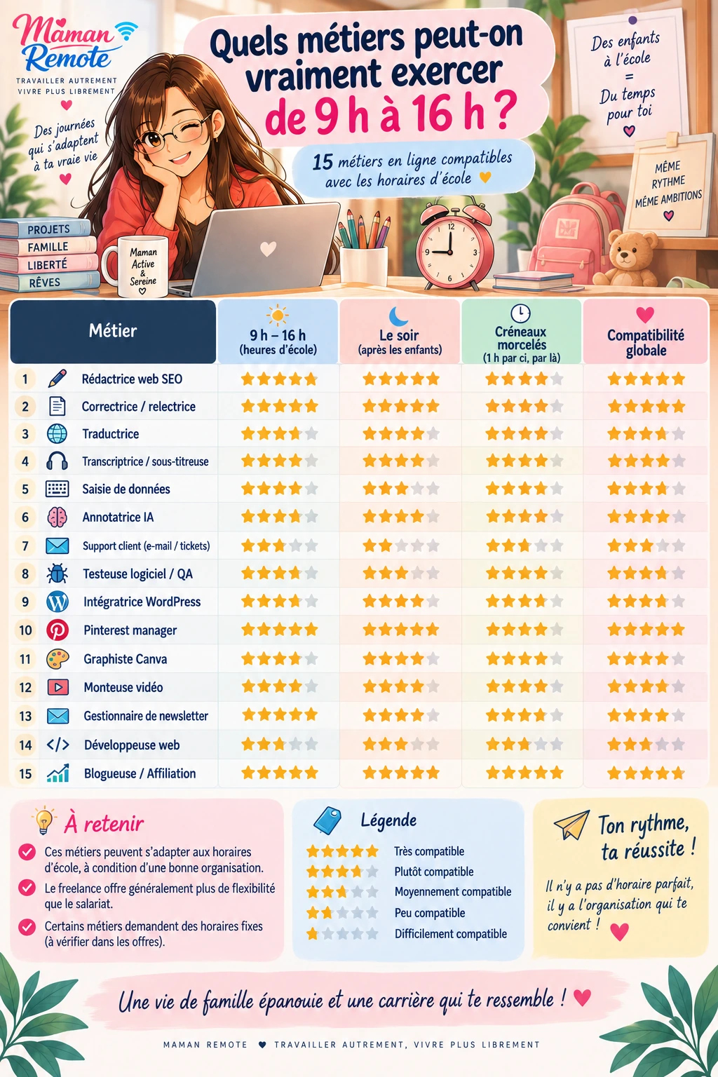 15 métiers en ligne compatibles avec les horaires d’école de 9 h à 16 h