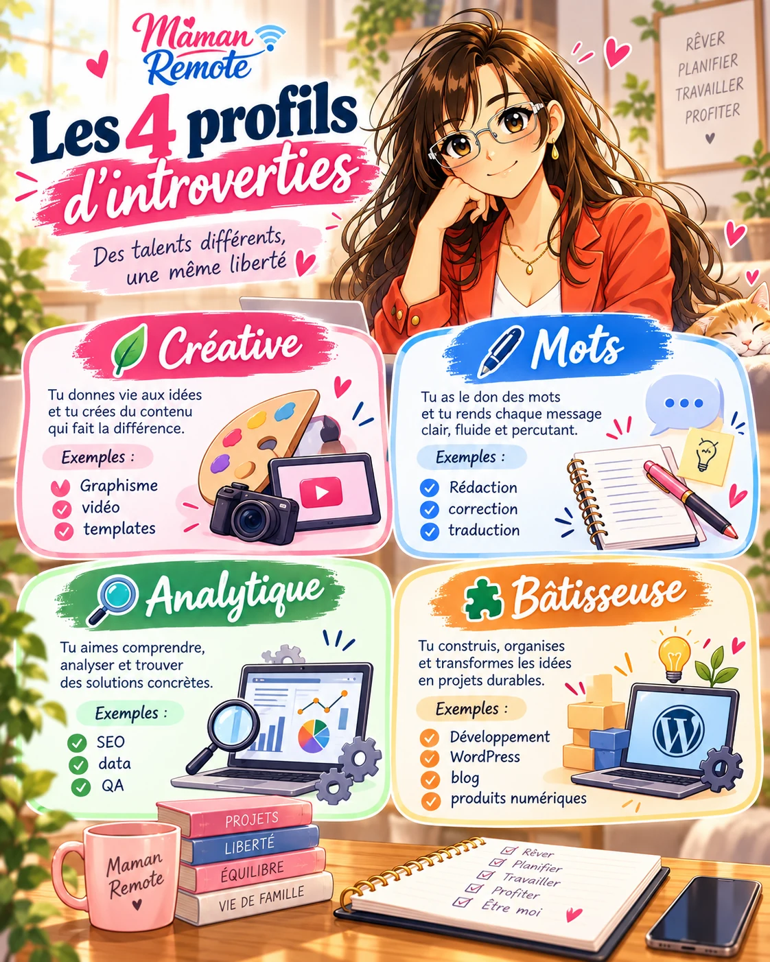 4 profils d’introverties : créative, mots, analytique et bâtisseuse