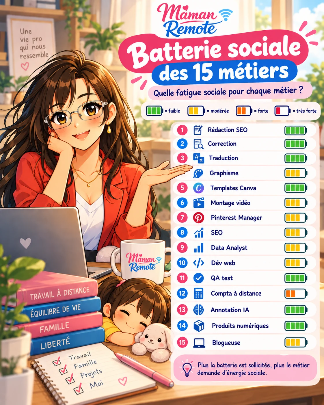 Batterie sociale nécessaire pour 15 métiers en ligne