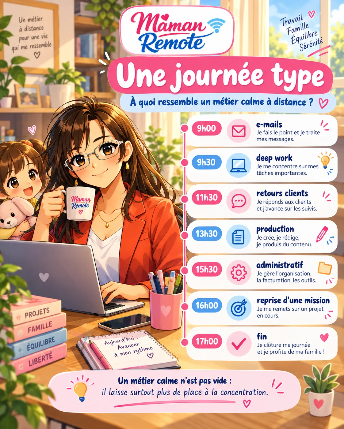 Exemple de journée type dans un métier calme à distance