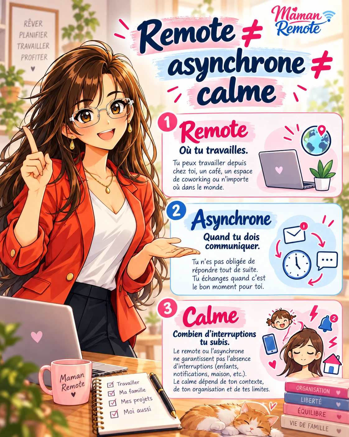 Différence entre travail remote, asynchrone et calme.